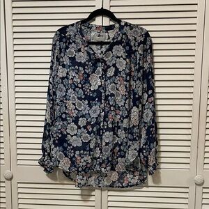 Cupio Navy Floral Sheer Blouse